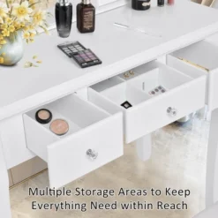 Costway Bedroom Wooden Mirrored Makeup Vanity Set Stool Table Set White 5 Drawers -Furniture Series Store GUEST 82a55a30 58f6 40a7 9d7d 1e37ae948dfa