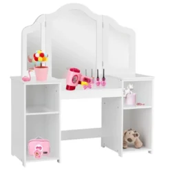 Costway Vanity Table Set Makeup Dressing Kids Girls Study Table Tri Folding Mirror WhitePink 13 Costway Vanity Table Set Makeup Dressing Kids Girls Study Table Tri Folding Mirror WhitePink -Furniture Series Store GUEST 82c1243a 3a1c 4767 ad04 e3b9950fe07e