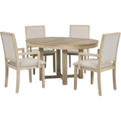 5 PCS Round Extendable Dining Table Set With Butterfly Leaf And 4 Upholstered Dining Armchairs-ModernLuxe 20 5 PCS Round Extendable Dining Table Set With Butterfly Leaf And 4 Upholstered Dining Armchairs-ModernLuxe -Furniture Series Store GUEST 865ef322 d1f8 4837 9f0d 184630bcd9ef