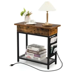 Tangkula End Table With Charging Station Industrial Nightstand Flip Top Side Pocket USB -Furniture Series Store GUEST 870ecffe 8dff 40c7 9e1b d35b76183595