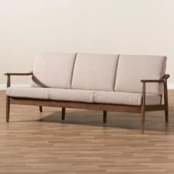 Venza Mid-Modern Walnut Wood Fabric Upholstered 3 Seater Sofa Light Brown - Baxton Studio -Furniture Series Store GUEST 87639c35 0439 4009 9dcd 4c6d1cefb892