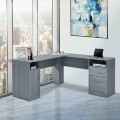 Functional L Shaped Desk With Storage Gray - Techni Mobili