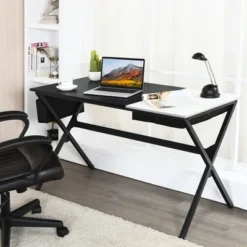Costway Computer Desk Writing Study Laptop Table W/ Drawer & Storage Bag WalnutBlack