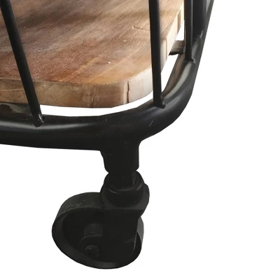 2 Shelves And Metal Frame Bar Cart With Wooden Top Black/Brown - The Urban Port 2 2 Shelves And Metal Frame Bar Cart With Wooden Top Black/Brown - The Urban Port - Image 2