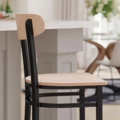 Emma And Oliver Industrial Barstool With Rolled Steel Frame And Solid Wood Seat - 500 Lbs. Static Weight Capacity -Furniture Series Store GUEST 8955cae2 2106 46d1 a973 d8a75e777162