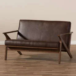 Bianca Mid-Modern Walnut Wood Distressed Faux Leather 2 Seater Loveseat Dark Brown - Baxton Studio -Furniture Series Store GUEST 8967b301 b2d9 4346 ac29 f46f057aa611