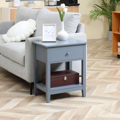 HOMCOM Side Table, Modern End Table With Storage Drawer And Shelf, Nightstand For Bedroom, Or Living Room, Set Of 2, Gray 2 HOMCOM Side Table, Modern End Table With Storage Drawer And Shelf, Nightstand For Bedroom, Or Living Room, Set Of 2, Gray - Image 2