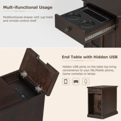 Classic Vintage End Table With USB Ports And A Multipurpose Drawer With Cup Holders - ModernLuxe -Furniture Series Store GUEST 8a49384a a7e7 4c06 aafd 5c31d17b1939