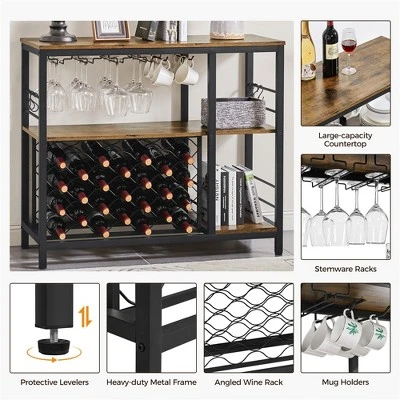 Yaheetech Home Bar Industrial Wine Rack Table With Glass Holder, Wine Bar Cabinet, Rustic Brown 2 Yaheetech Home Bar Industrial Wine Rack Table With Glass Holder, Wine Bar Cabinet, Rustic Brown - Image 2