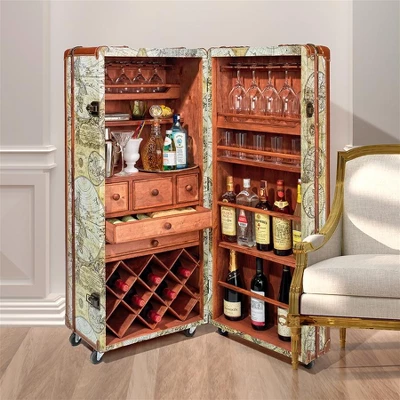 Design Toscano Italian-Style World Map Cocktail Bar Steamer Trunk 1 Design Toscano Italian-Style World Map Cocktail Bar Steamer Trunk