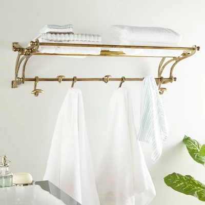 24" X 6" Modern Finish Aluminum Wall Hook Shelf Brass - Olivia & May 1 24" X 6" Modern Finish Aluminum Wall Hook Shelf Brass - Olivia & May