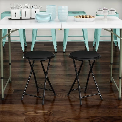 Trademark Home Heavy-Duty 24-Inch Folding Stools With Padded Seats, Black, Set Of 2 1 Trademark Home Heavy-Duty 24-Inch Folding Stools With Padded Seats, Black, Set Of 2