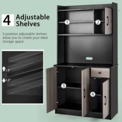 Costway 4-Door 71'' Kitchen Buffet Pantry Storage Cabinet W/Hutch Adjustable Shelf WhiteBlack 16 Costway 4-Door 71'' Kitchen Buffet Pantry Storage Cabinet W/Hutch Adjustable Shelf WhiteBlack -Furniture Series Store GUEST 928e5d8c 6e5c 4318 b44f 1389b50b9552