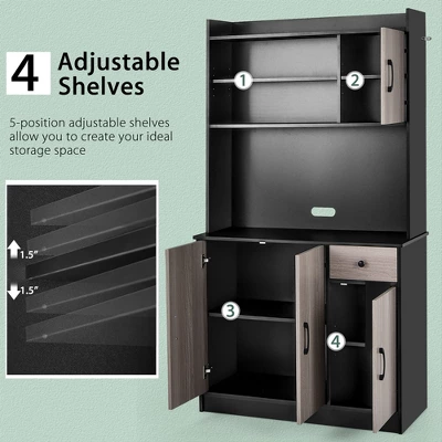 Costway 4-Door 71'' Kitchen Buffet Pantry Storage Cabinet W/Hutch Adjustable Shelf WhiteBlack 6 Costway 4-Door 71'' Kitchen Buffet Pantry Storage Cabinet W/Hutch Adjustable Shelf WhiteBlack - Image 6