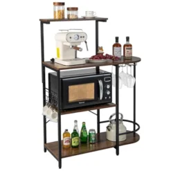 Costway Kitchen Bakers Rack Microwave Stand Coffee Bar W/ S-Hooks & Stemware Holder -Furniture Series Store GUEST 93039e46 45b5 4d43 b50a 1c9a56c6110d