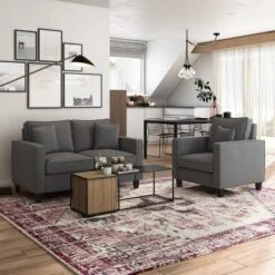 2pc Georgia Fabric Loveseat And Accent Chair Set Gray - CorLiving
