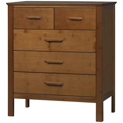 HOMCOM Tall Dresser For Bedroom, 5 Drawer Dresser, Chest Of Drawers With Bamboo Frame, Brown 3 HOMCOM Tall Dresser For Bedroom, 5 Drawer Dresser, Chest Of Drawers With Bamboo Frame, Brown - Image 3