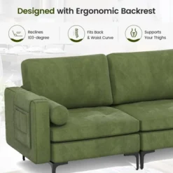 Costway Modern Modular 3-Seat Sofa Couch W/ Side Storage Pocket & Metal Legs Army Green -Furniture Series Store GUEST 94cc3ab2 436e 463d a0e7 44f9953c2e4a