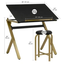 2pc Stellar Drawing Table With 36" Adjustable Top With Stool Set Black/Gold - Studio Designs -Furniture Series Store GUEST 9556e63f 2e6e 4b09 a609 5ca8034b2e5e