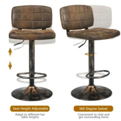 Costway Set Of 4 Adjustable Bar Stools Swivel Bar Chairs W/Backrest Retro Brown -Furniture Series Store GUEST 95949323 2a00 47ee a719 c89cf0f20d07