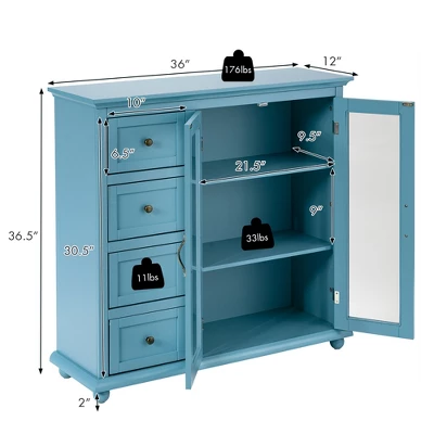 Costway Buffet Sideboard Table Kitchen Storage Cabinet W/ Drawers & Doors WhiteBlueGreen 2 Costway Buffet Sideboard Table Kitchen Storage Cabinet W/ Drawers & Doors WhiteBlueGreen - Image 2