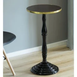 Fabulaxe Round Wooden Side Table, Living Room Accent Pedestal End Table