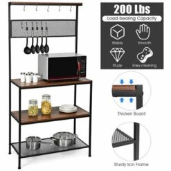 Costway 4-Tier Kitchen Bakers Rack Microwave Oven Stand Industrial W/Hooks & Mesh Panel -Furniture Series Store GUEST 96e817ec 1980 4bbf 9780 77c478d51a6f