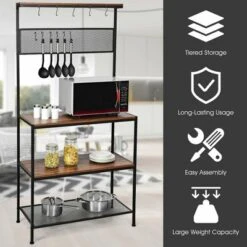 Costway 4-Tier Kitchen Bakers Rack Microwave Oven Stand Industrial W/Hooks & Mesh Panel -Furniture Series Store GUEST 96ef8627 557a 47f9 8f14 9ecfa1ee8faf