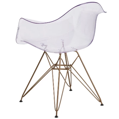 Emma And Oliver 2 Pack Transparent Side Chair With Arms And Gold Base - Accent & Side Chair 7 Emma And Oliver 2 Pack Transparent Side Chair With Arms And Gold Base - Accent & Side Chair - Image 7