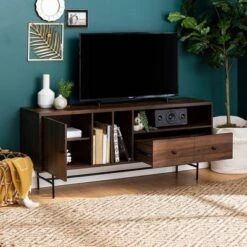 Modern Vinyl Record Player Storage TV Stand For TVs Up To 65" Dark Walnut - Saracina Home -Furniture Series Store GUEST 98d6a861 7091 418c 9351 ed4df69ef1a9