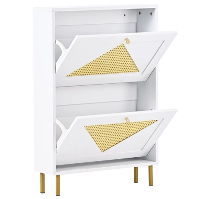 23.6" Rattan Modern Shoe Cabinet With 2 Flap Drawers - ModernLuxe 7 23.6" Rattan Modern Shoe Cabinet With 2 Flap Drawers - ModernLuxe - Image 7