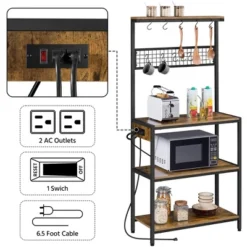 Yaheetech 67.5" H Baker’s Rack With Power Outlet For Kitchen Storage, Rustic Brown -Furniture Series Store GUEST 998facc5 624c 4e6d a6f3 bc6becafab4e