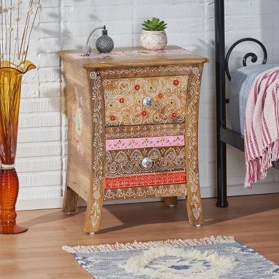 Fullen Handcrafted Boho 2 Drawer Mango Wood Nightstand Natural - Christopher Knight Home 1 Fullen Handcrafted Boho 2 Drawer Mango Wood Nightstand Natural - Christopher Knight Home