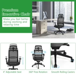 Tangkula High Back Mesh Office Chair Ergonomic Executive Chair Swivel Computer Task Chair W/ Headrest Black/ Gray -Furniture Series Store GUEST 9d304296 a84b 4004 9c1d 04e9fe5324e9