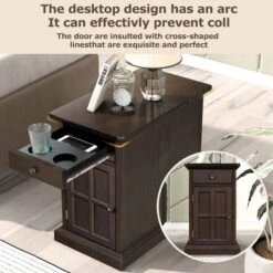 Classic Vintage End Table With USB Ports And A Multipurpose Drawer With Cup Holders - ModernLuxe -Furniture Series Store GUEST 9da5766c 3007 4d39 a874 e4cdaf3c7eff