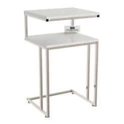 Hastings Home 2-Tier End Table - C-Shaped Side Table With Two Shelves And Metal Stand - White And Chrome -Furniture Series Store GUEST 9ed1a3f8 acf7 4f08 ae04 52daff8f099d