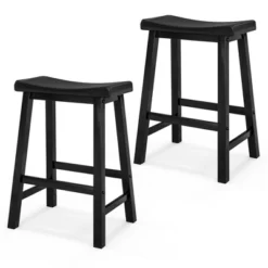 Costway Set Of 2 Saddle Bar Stools Counter Height Dining Chairs With Wooden Legs Black/Grey -Furniture Series Store GUEST 9ef17a29 6229 46be 93f5 300462c3e545