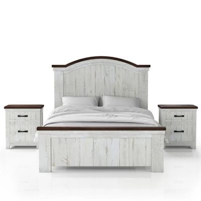 3pc Willow Rustic Bedroom Set With 2 Nightstands Distressed White/Walnut - HOMES: Inside + Out 8 3pc Willow Rustic Bedroom Set With 2 Nightstands Distressed White/Walnut - HOMES: Inside + Out - Image 8