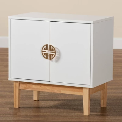 Kamana Two-Tone Wood And Metal 2 Door Storage Cabinet White/Gold/Oak Brown - Baxton Studio 8 Kamana Two-Tone Wood And Metal 2 Door Storage Cabinet White/Gold/Oak Brown - Baxton Studio - Image 8