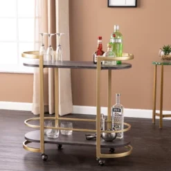 Lyflon Rolling Bar Cart Black/Gold - Aiden Lane -Furniture Series Store GUEST a0494f02 adb6 4ed0 9df9 59c78a15b598
