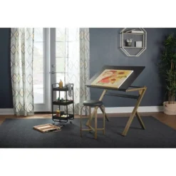 2pc Stellar Drawing Table With 36" Adjustable Top With Stool Set Black/Gold - Studio Designs -Furniture Series Store GUEST a149dfc7 2d4b 4ebd 929c 003c88f09a60