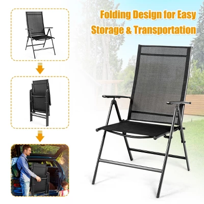 Costway 4PCS Patio Folding Dining Chair Recliner Adjustable Black 4 Costway 4PCS Patio Folding Dining Chair Recliner Adjustable Black - Image 4