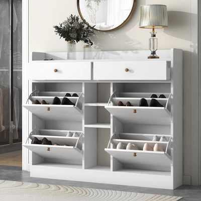 Modern Multifunctional Shoe Cabinet With 4 Turnover Drawers - ModernLuxe 1 Modern Multifunctional Shoe Cabinet With 4 Turnover Drawers - ModernLuxe