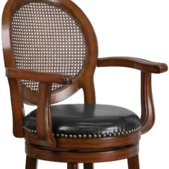 Flash Furniture 26'' High Expresso Wood Counter Height Stool With Arms, Woven Rattan Back And Black LeatherSoft Swivel Seat -Furniture Series Store GUEST a2e625d7 8766 4f3c 8784 973c5e602cc0