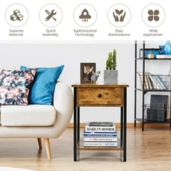 Costway 2PCS Industrial End Side Table Nightstand With Drawer Shelf Rustic Brown 13 Costway 2PCS Industrial End Side Table Nightstand With Drawer Shelf Rustic Brown -Furniture Series Store GUEST a304e93c 6199 40b2 8f1b 9a73a5d51dd7