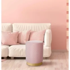 BirdRock Home Round Velvet Ottoman Foot Stool - Pink