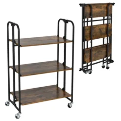 Tangkula 3-Tier Folding Bar Cart Kitchen Serving Island Utility Cart Storage Shelves -Furniture Series Store GUEST a4064095 e766 4b60 a90e 08a70c978f7a
