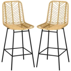 HOMCOM Modern Rattan Bar Stools Set Of 2, Breathable Steel-Base Wicker Counter Height Barstools For Kitchen Counter, Yellow 7 HOMCOM Modern Rattan Bar Stools Set Of 2, Breathable Steel-Base Wicker Counter Height Barstools For Kitchen Counter, Yellow -Furniture Series Store GUEST a4d990a6 9032 4282 90d3 2d15b135eee3