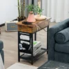Tangkula End Table With Charging Station Industrial Nightstand Flip Top Side Pocket USB