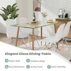 Costway Modern Glass Dining Table Rectangular Dining Room Table W/Metal Legs For Kitchen -Furniture Series Store GUEST a5b8759f 7820 403c abca 5d0009e1034e